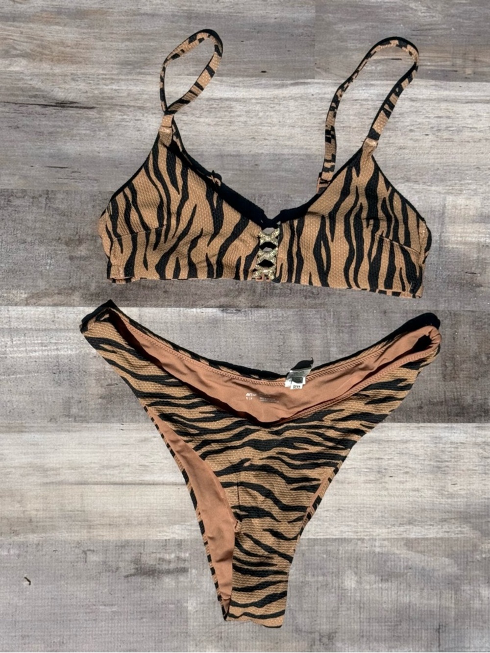 aerie Tiger-Stripe Bikini Set - Black and Tan